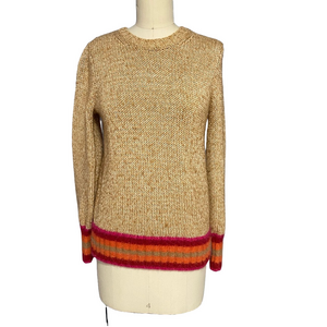 Gap Brown Knit Sweater with Multicolored Ribbed Hem small